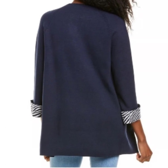 J. McLaughlin Corver Knit Cardigan Navy Blue Long Sleeve Zebra Cuffs - Picture 5 of 9
